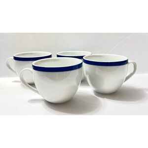 Williams Sonoma Brasserie Coffee Cups Set of 4 White Blue Rim Japan Bistro Mugs